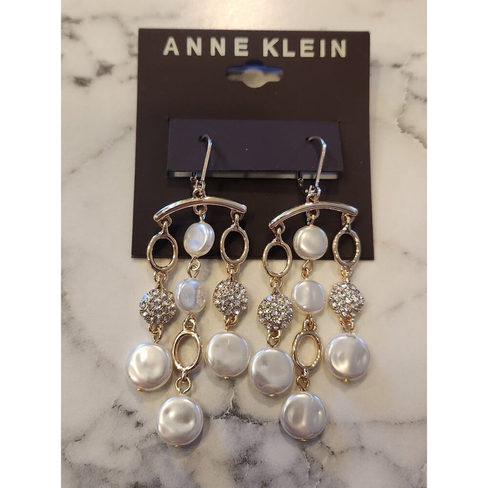 Anne Klein Gold-Tone Drop Earrings With Faux Pearls & Crystal Accents
